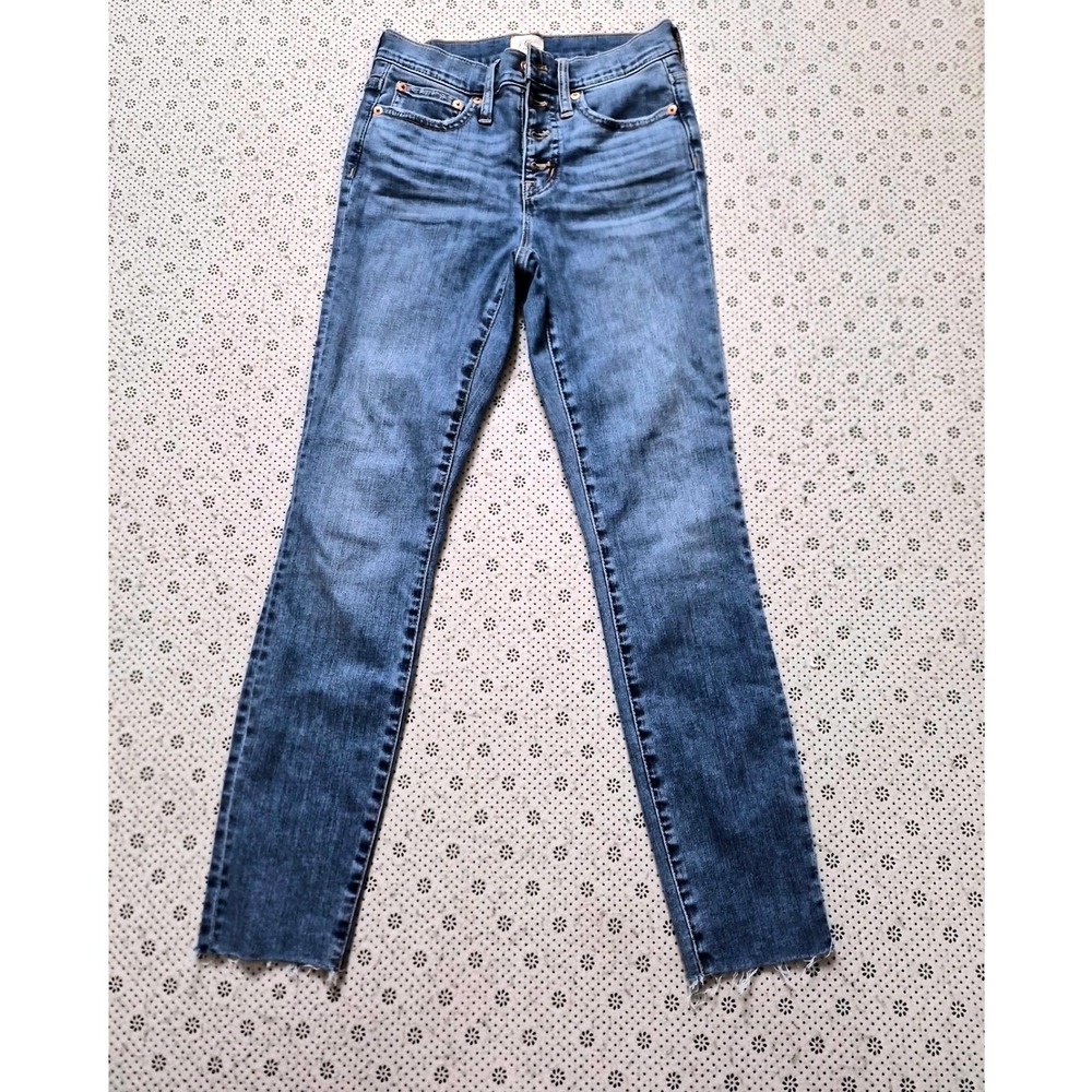J.Crew 9"‎ Toothpick Skinny Jeans Women 25 Blue Button Fly High Rise